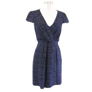 Milly of New York vintage navy metallic stripe faux wrap v-neck dress